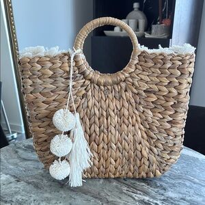 Cappelli Straworld Tan and White Woven Tote Bag